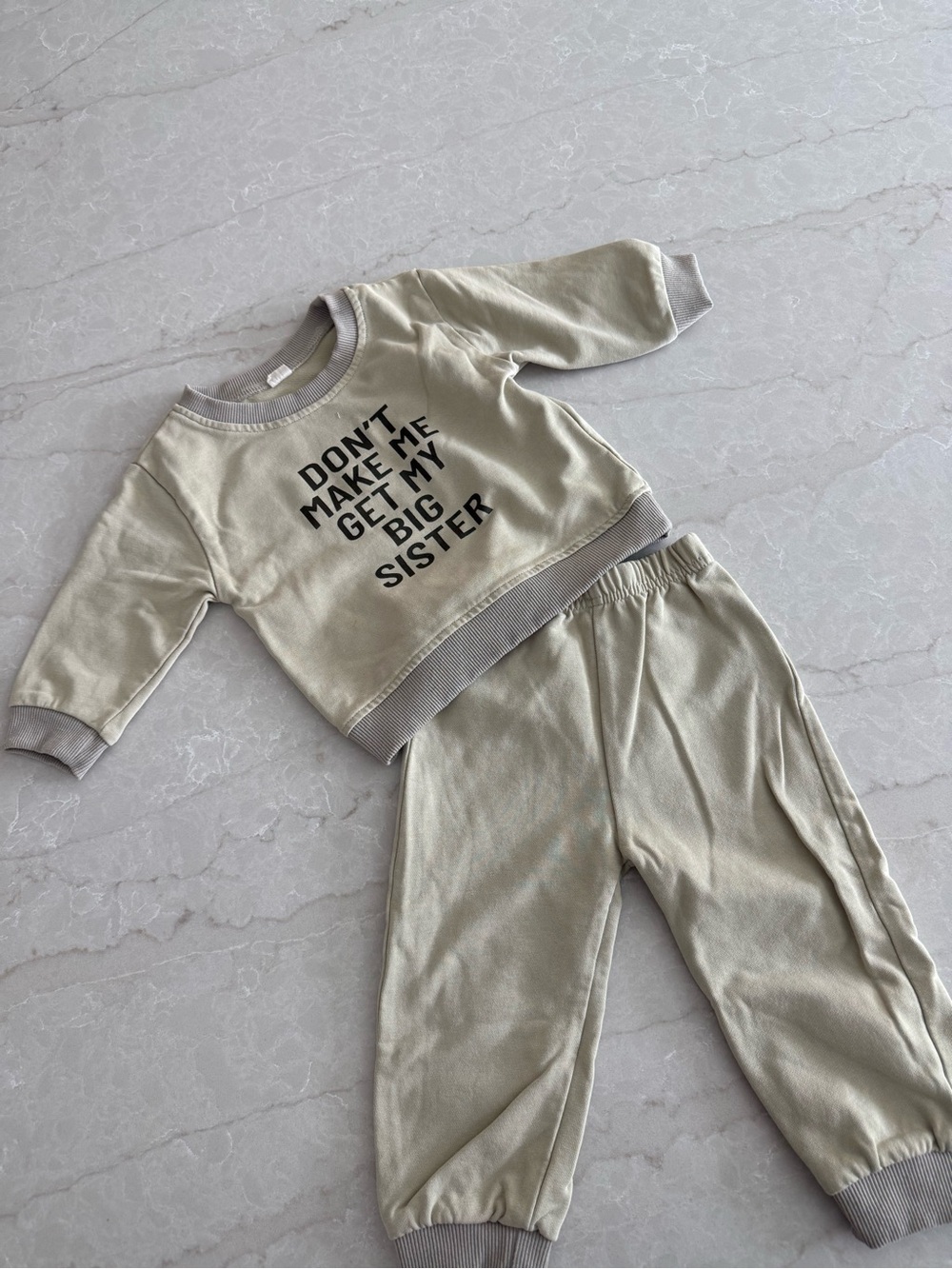 Kids Sage Matching Set - 'Don't Make Me Get My Big Sister' Sweatshirt & Pants